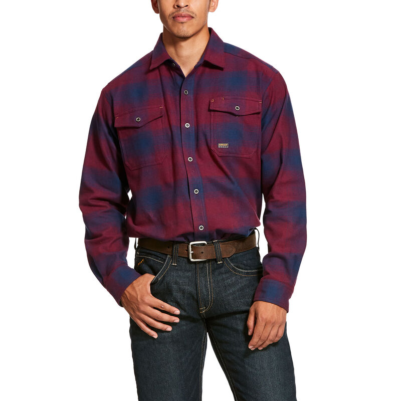 Ariat Work: Rebar Heavyweight Flannel Classic Fit Camisa Hombre - Burdeos (DMFBI5308)